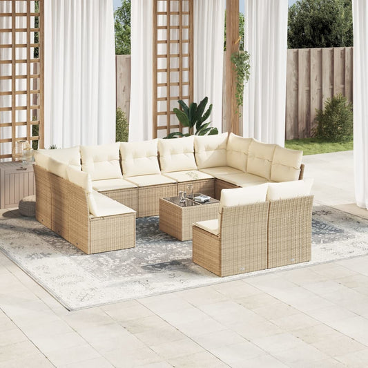 12-delige Loungeset met kussens poly rattan beige