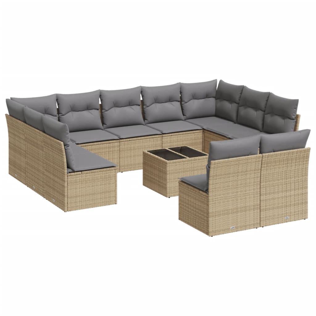 12-delige Loungeset met kussens poly rattan beige