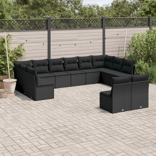 12-delige Loungeset met kussens poly rattan zwart