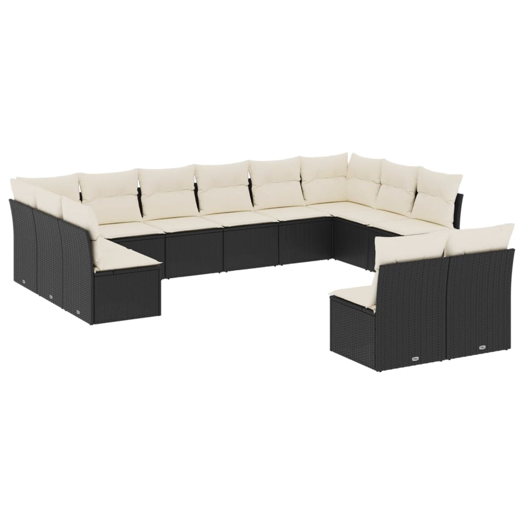 12-delige Loungeset met kussens poly rattan zwart