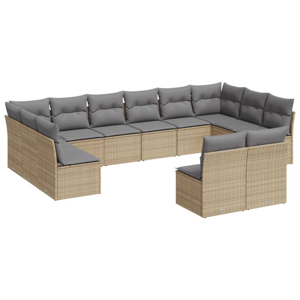 12-delige Loungeset met kussens poly rattan beige