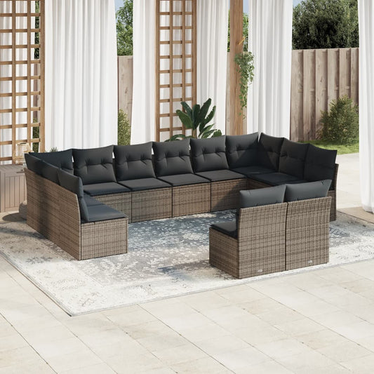 12-delige Loungeset met kussens poly rattan grijs