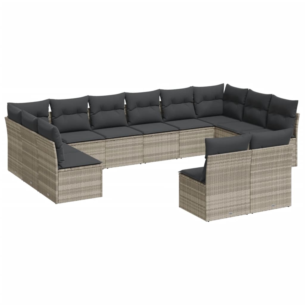 12-delige Loungeset met kussens poly rattan lichtgrijs