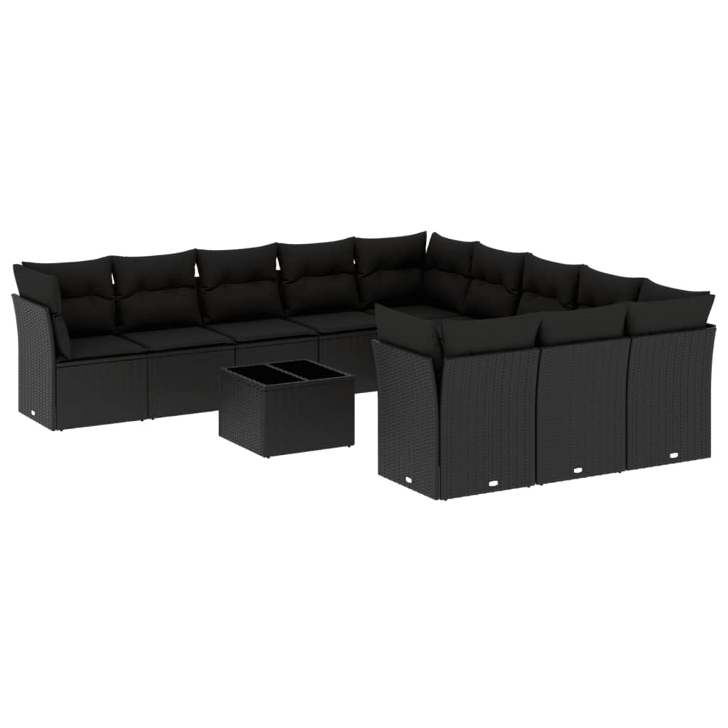 12-delige Loungeset met kussens poly rattan zwart Tuinsets | Creëer jouw Trendy Thuis | Gratis bezorgd & Retour | Trendy.nl