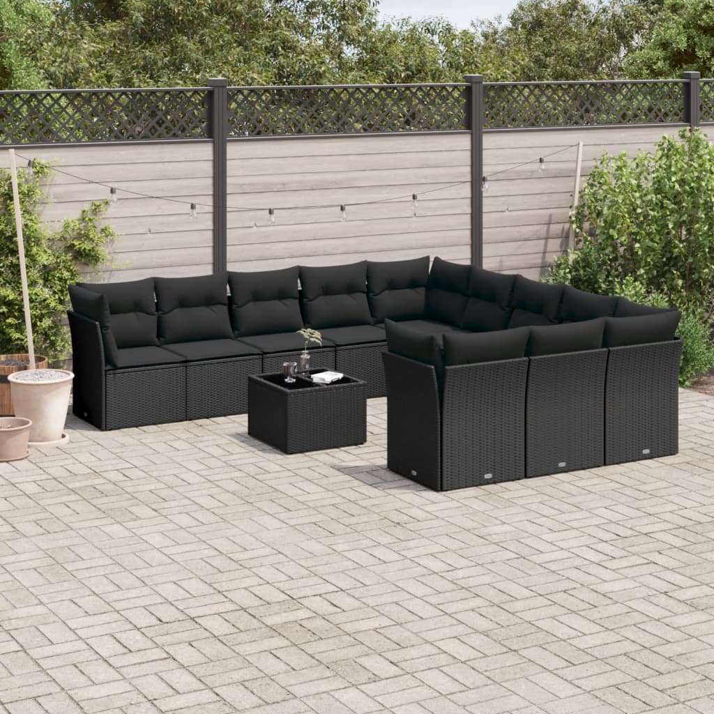 12-delige Loungeset met kussens poly rattan zwart Tuinsets | Creëer jouw Trendy Thuis | Gratis bezorgd & Retour | Trendy.nl