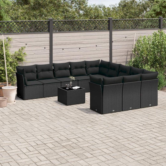 12-delige Loungeset met kussens poly rattan zwart Tuinsets | Creëer jouw Trendy Thuis | Gratis bezorgd & Retour | Trendy.nl