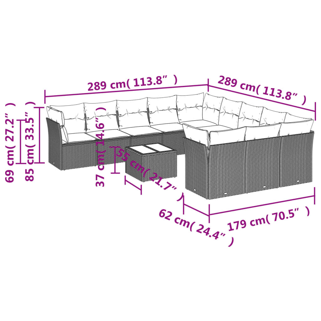 12-delige Loungeset met kussens poly rattan zwart Tuinsets | Creëer jouw Trendy Thuis | Gratis bezorgd & Retour | Trendy.nl