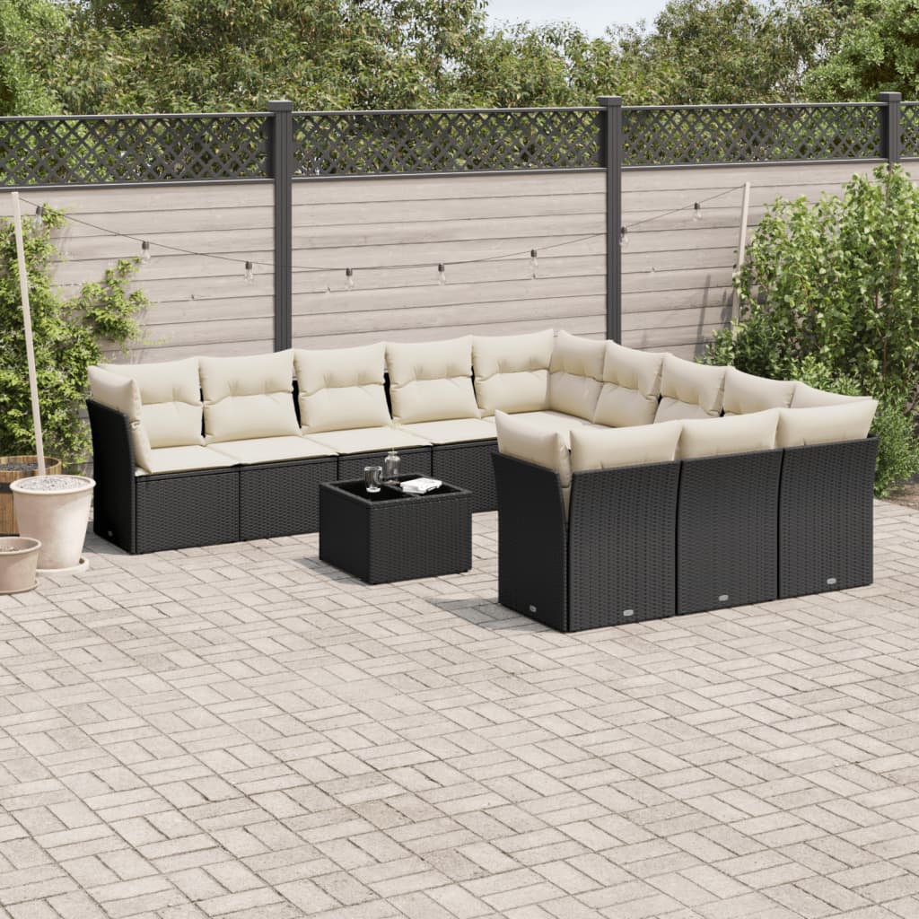 12-delige Loungeset met kussens poly rattan zwart Tuinsets | Creëer jouw Trendy Thuis | Gratis bezorgd & Retour | Trendy.nl