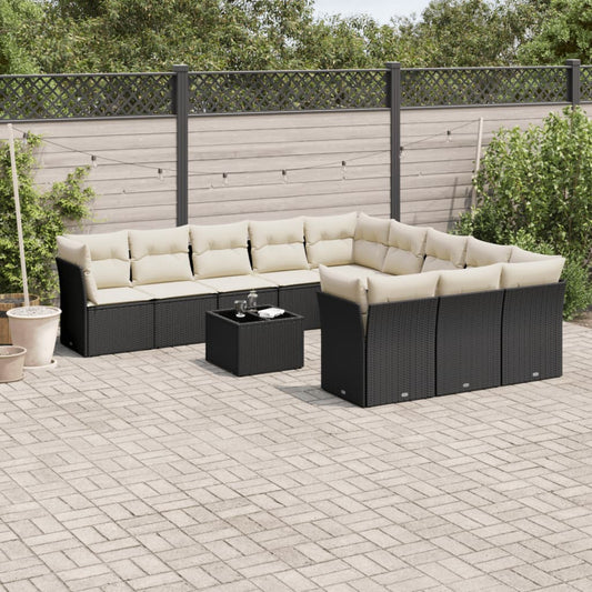 12-delige Loungeset met kussens poly rattan zwart Tuinsets | Creëer jouw Trendy Thuis | Gratis bezorgd & Retour | Trendy.nl