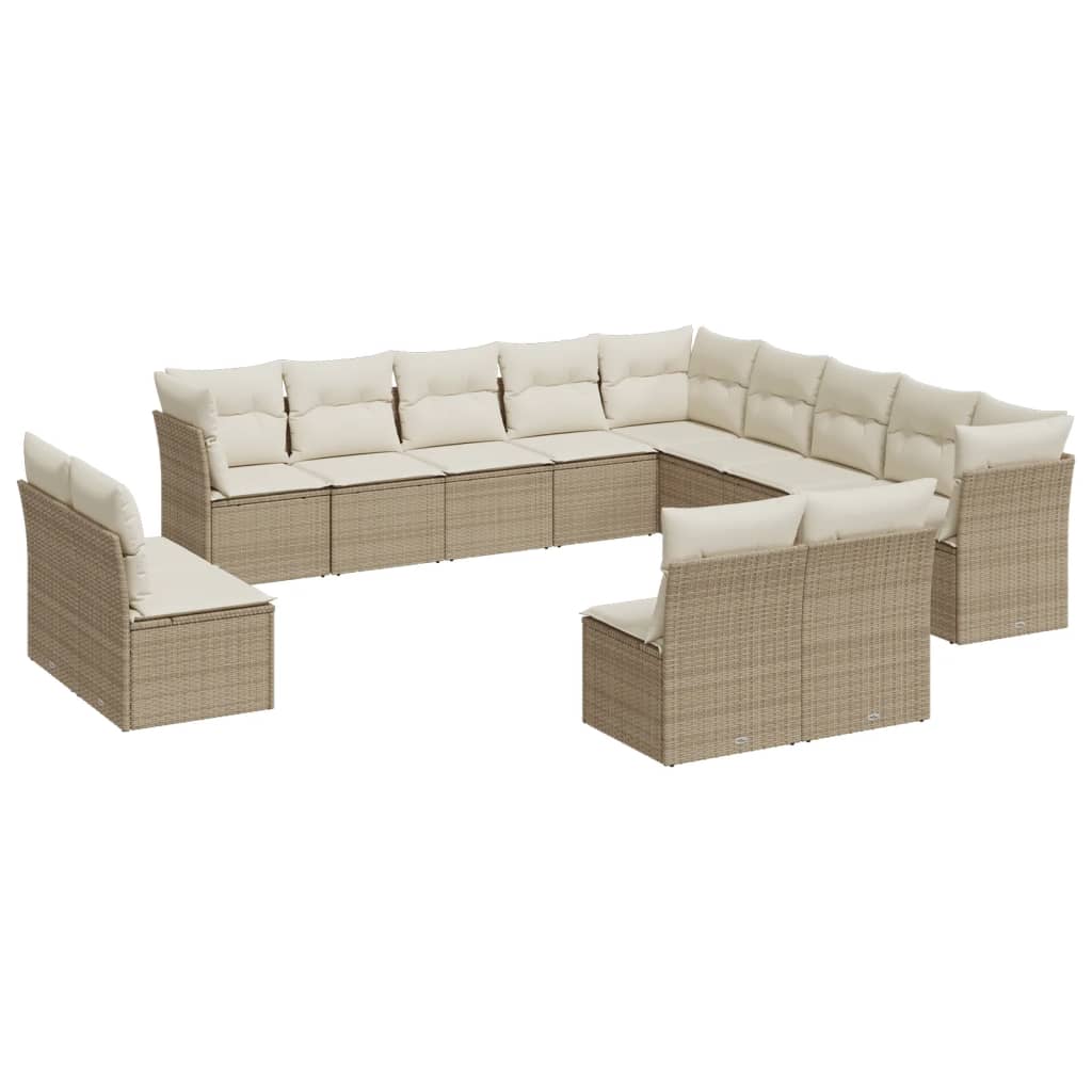 12-delige Loungeset met kussens poly rattan beige