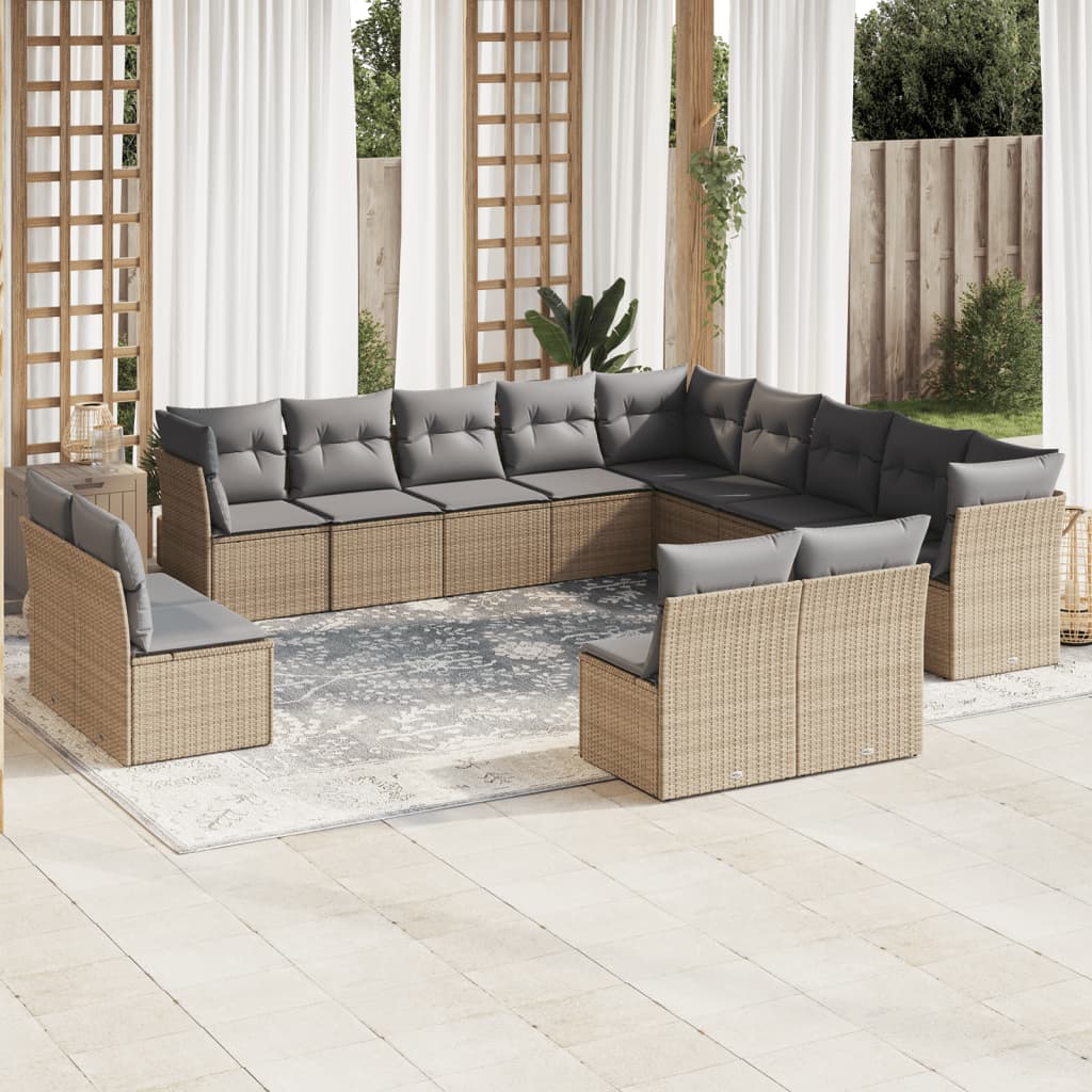 12-delige Loungeset met kussens poly rattan beige