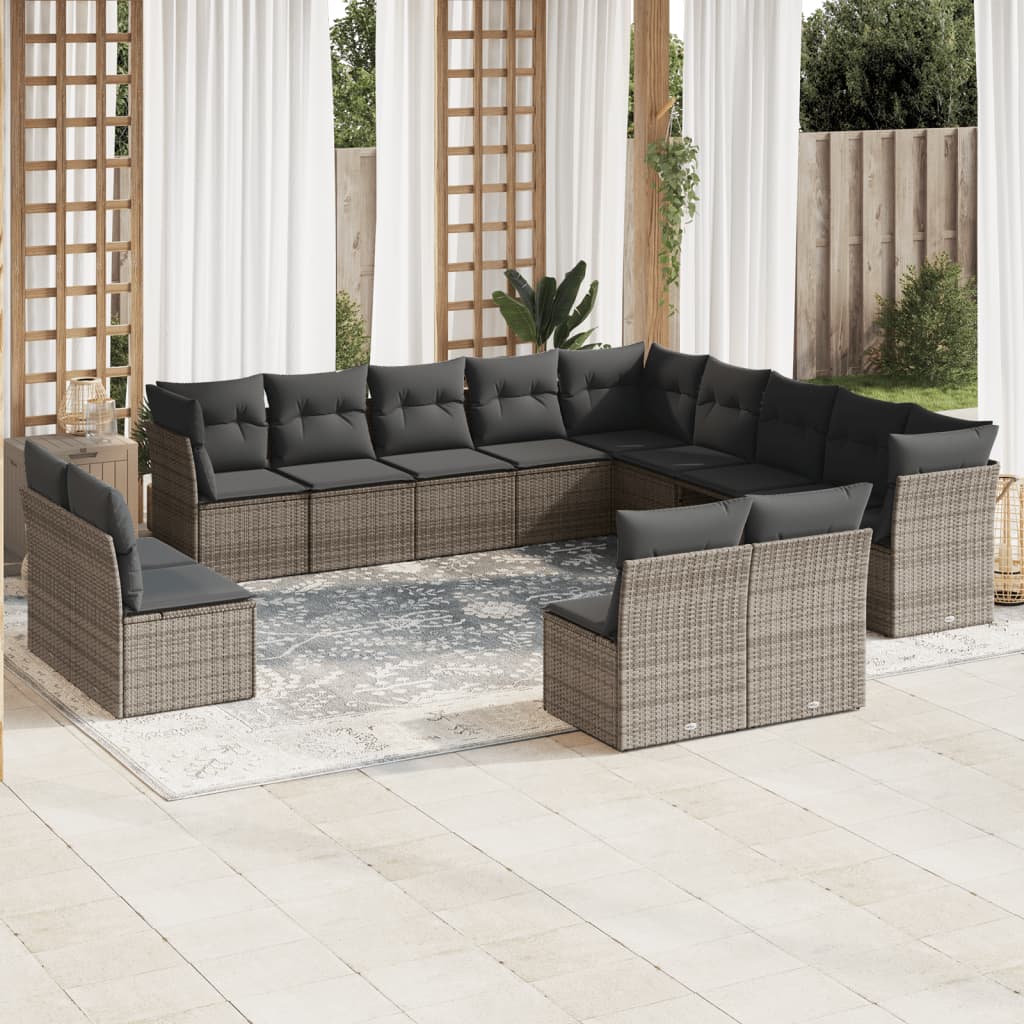 12-delige Loungeset met kussens poly rattan grijs Tuinsets | Creëer jouw Trendy Thuis | Gratis bezorgd & Retour | Trendy.nl