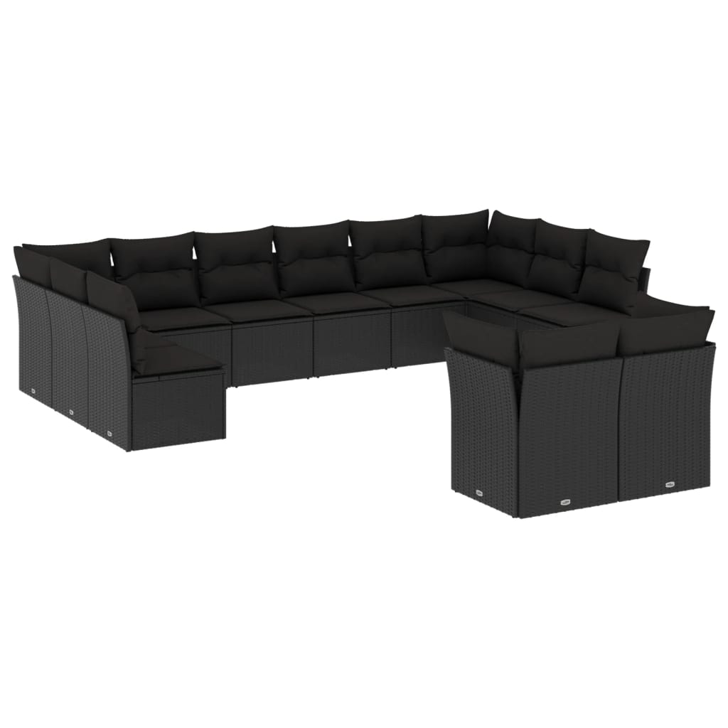 12-delige Loungeset met kussens poly rattan zwart