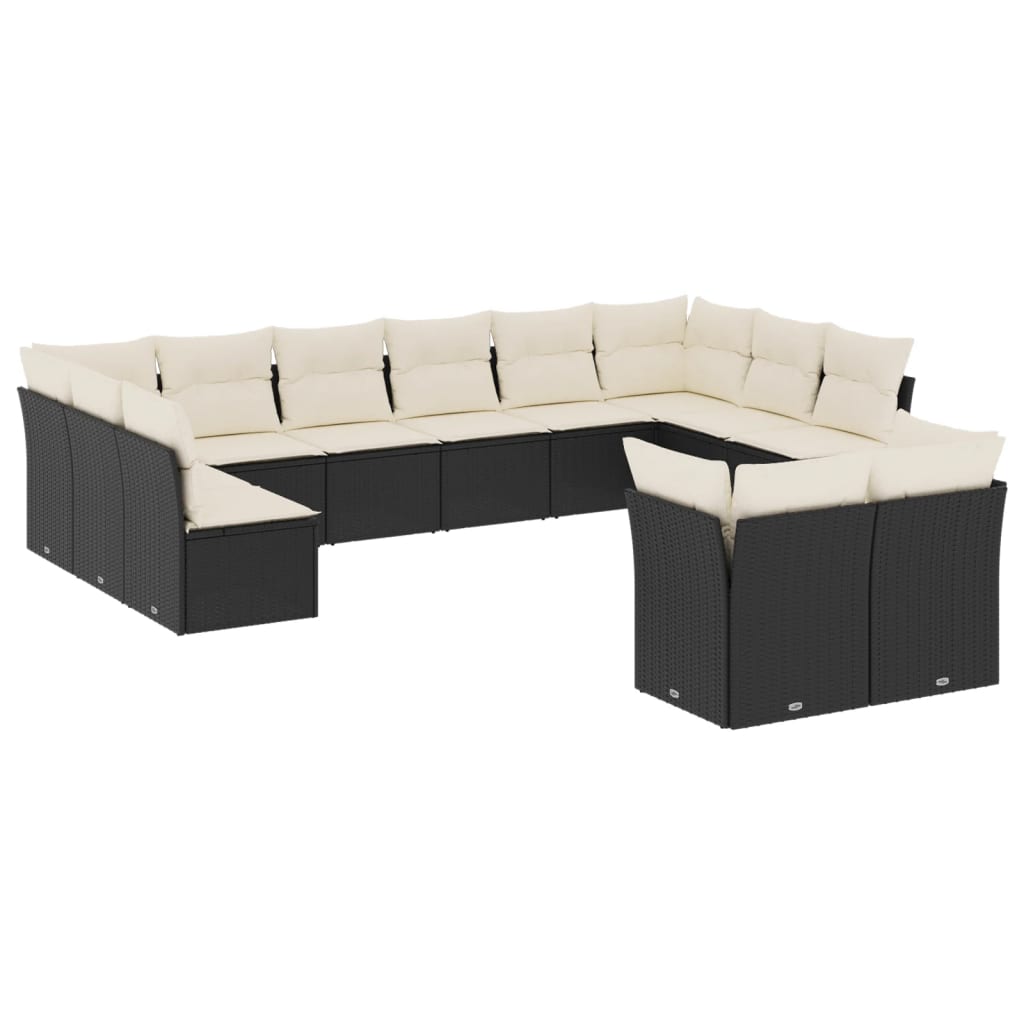 12-delige Loungeset met kussens poly rattan zwart