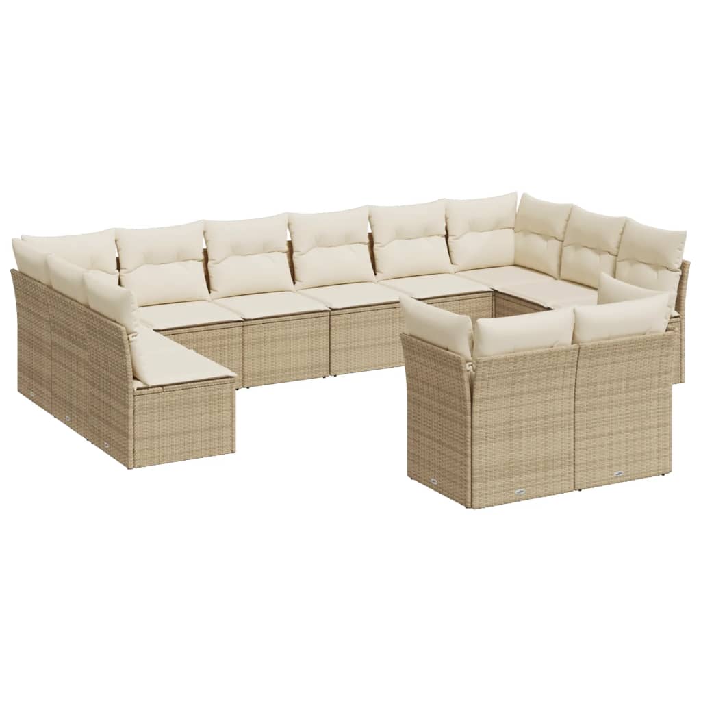 12-delige Loungeset met kussens poly rattan beige