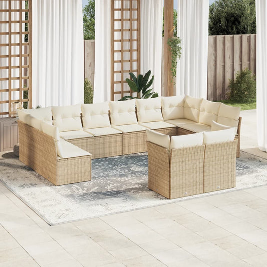 12-delige Loungeset met kussens poly rattan beige