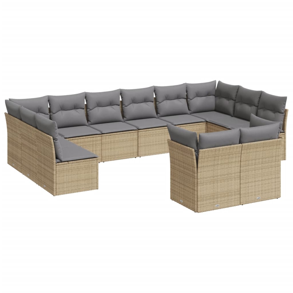 12-delige Loungeset met kussens poly rattan beige