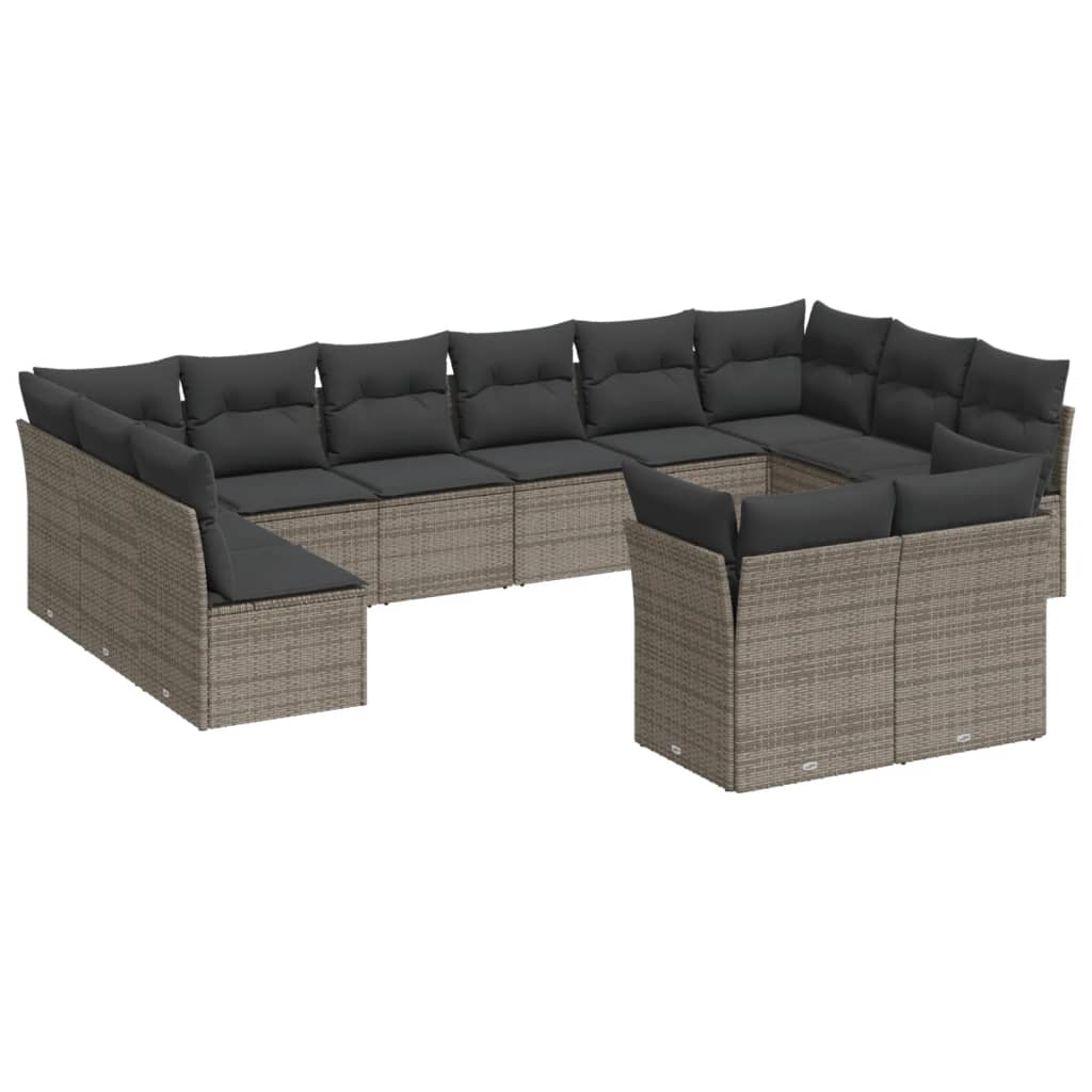 12-delige Loungeset met kussens poly rattan grijs