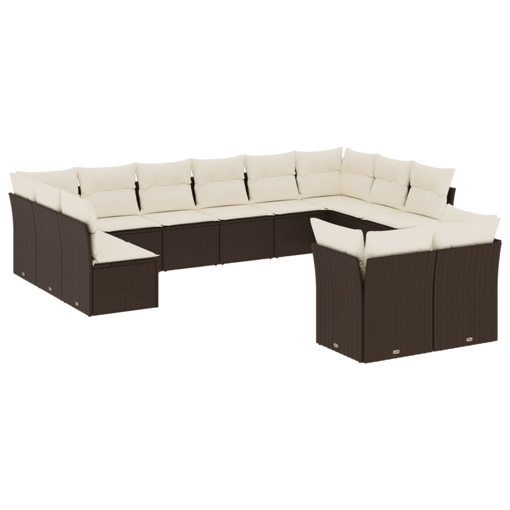 12-delige Loungeset met kussens poly rattan bruin