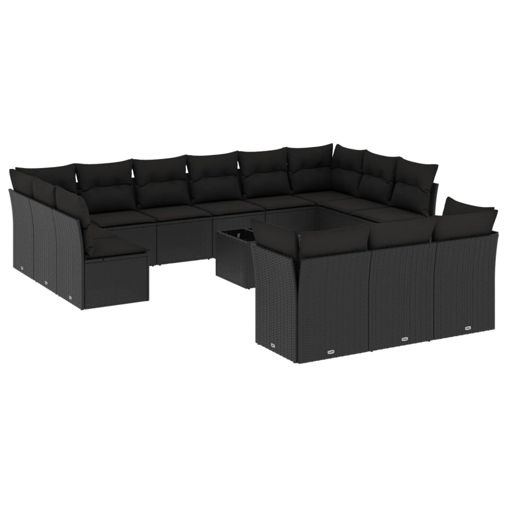 14-delige Loungeset met kussens poly rattan zwart