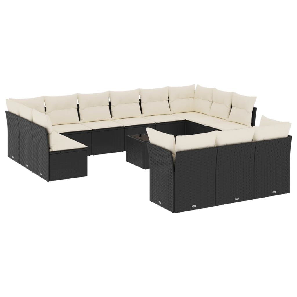 14-delige Loungeset met kussens poly rattan zwart