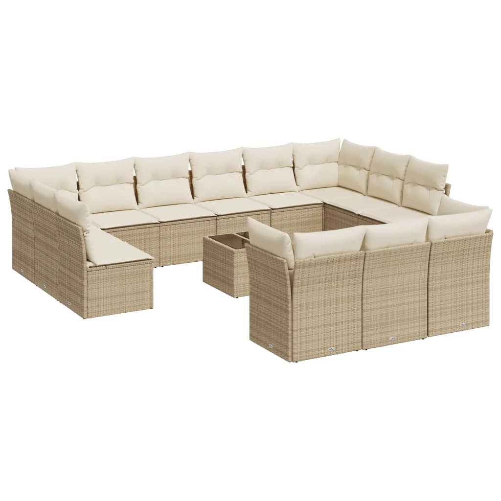 14-delige Loungeset met kussens poly rattan beige