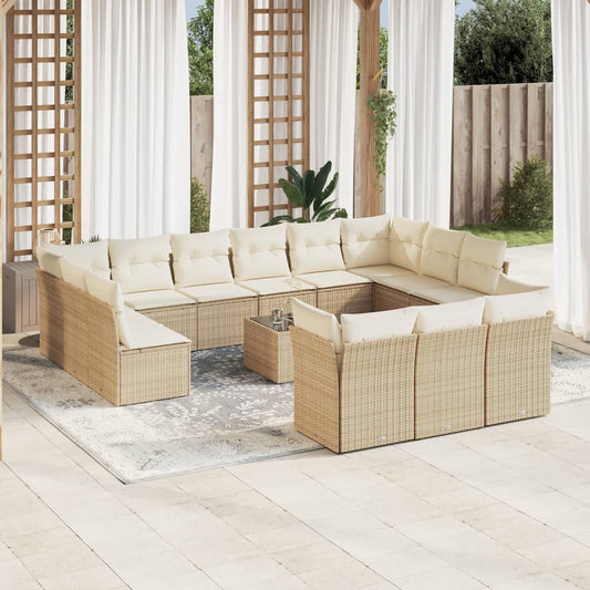 14-delige Loungeset met kussens poly rattan beige