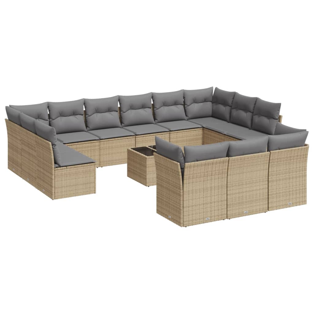 14-delige Loungeset met kussens poly rattan beige