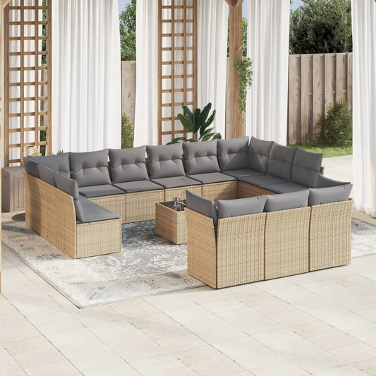 14-delige Loungeset met kussens poly rattan beige