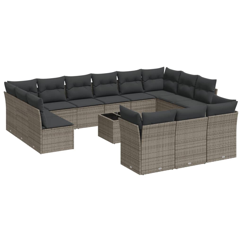 14-delige Loungeset met kussens poly rattan grijs