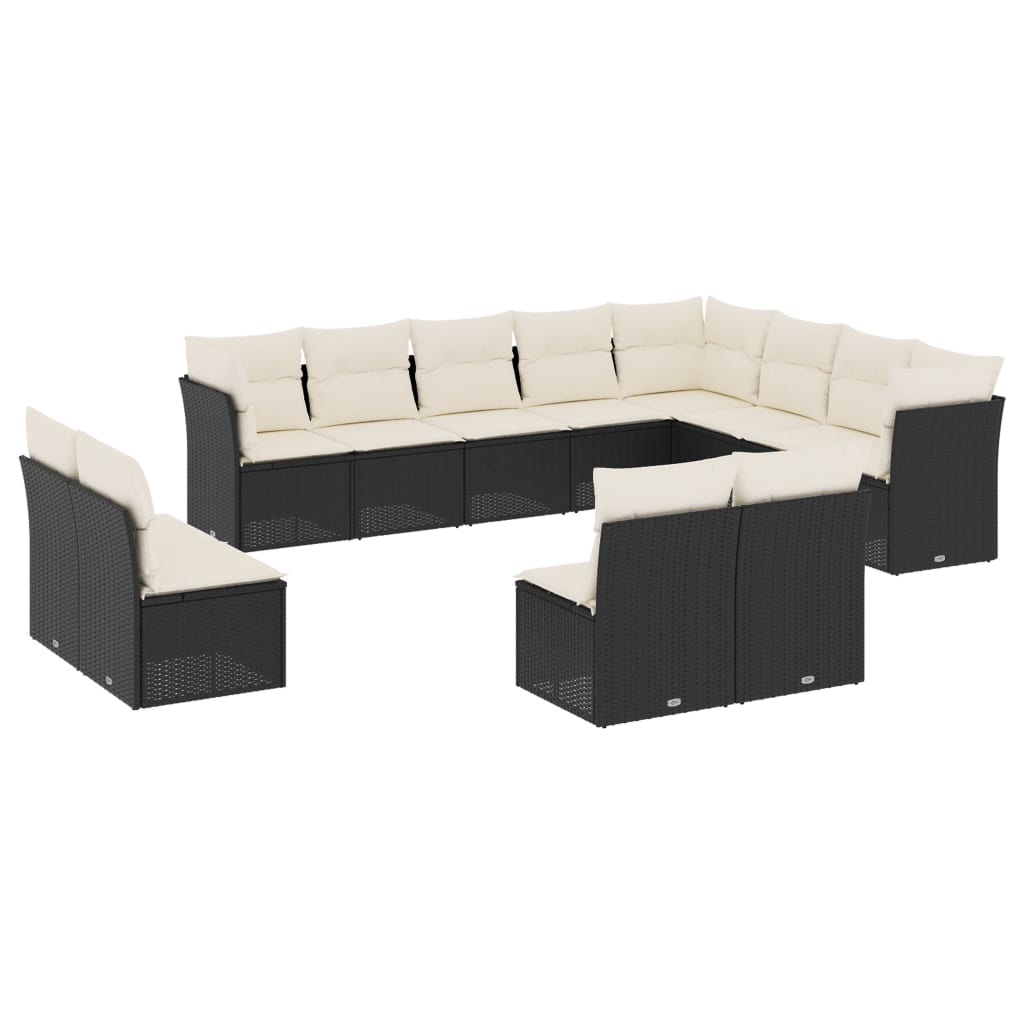 12-delige Loungeset met kussens poly rattan zwart