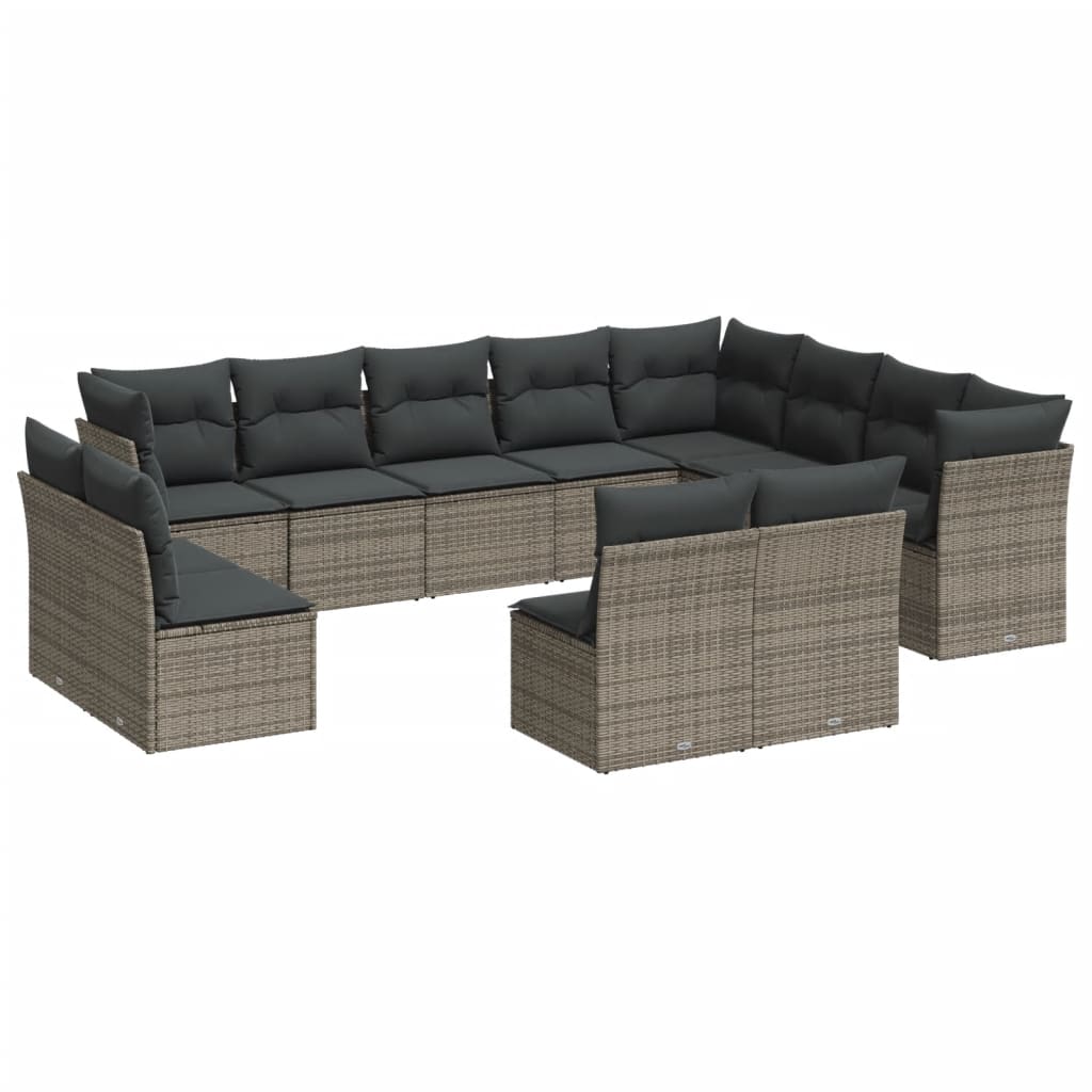 12-delige Loungeset met kussens poly rattan grijs