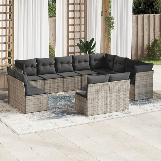 12-delige Loungeset met kussens poly rattan grijs