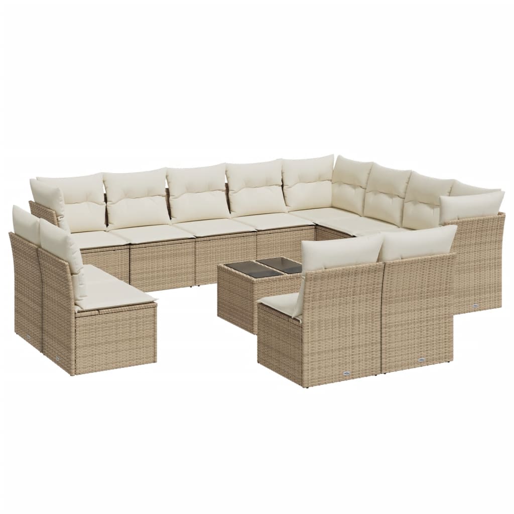 13-delige Loungeset met kussens poly rattan beige