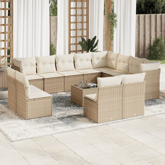 13-delige Loungeset met kussens poly rattan beige