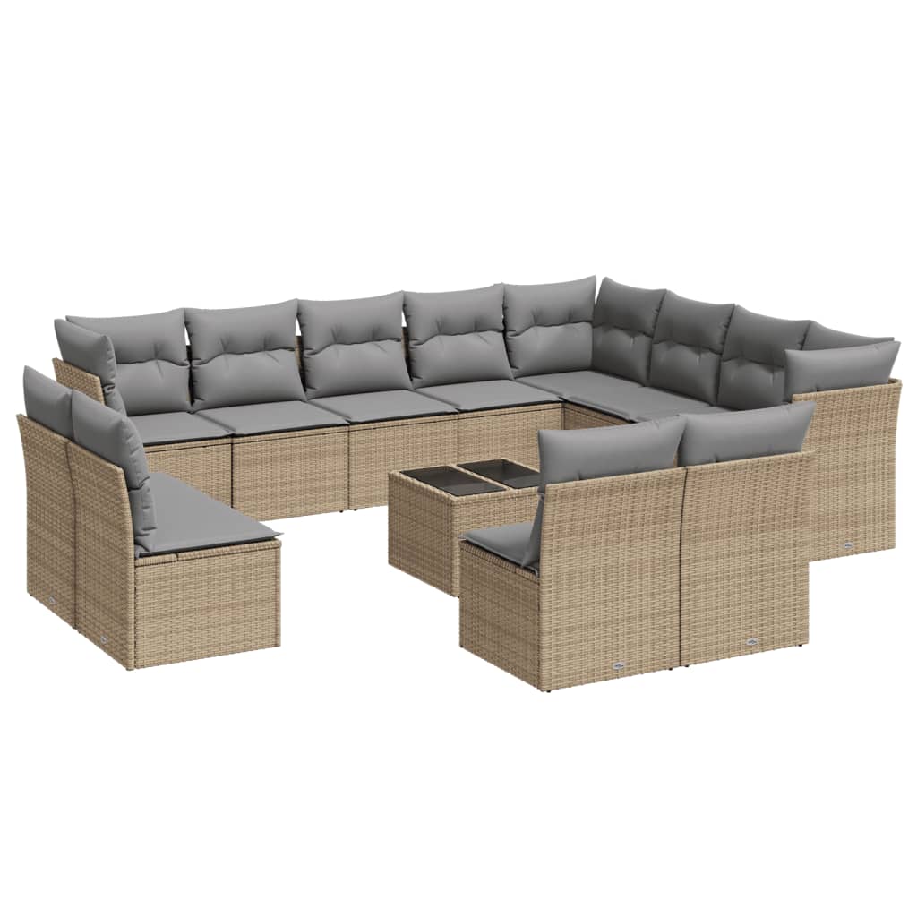 13-delige Loungeset met kussens poly rattan beige