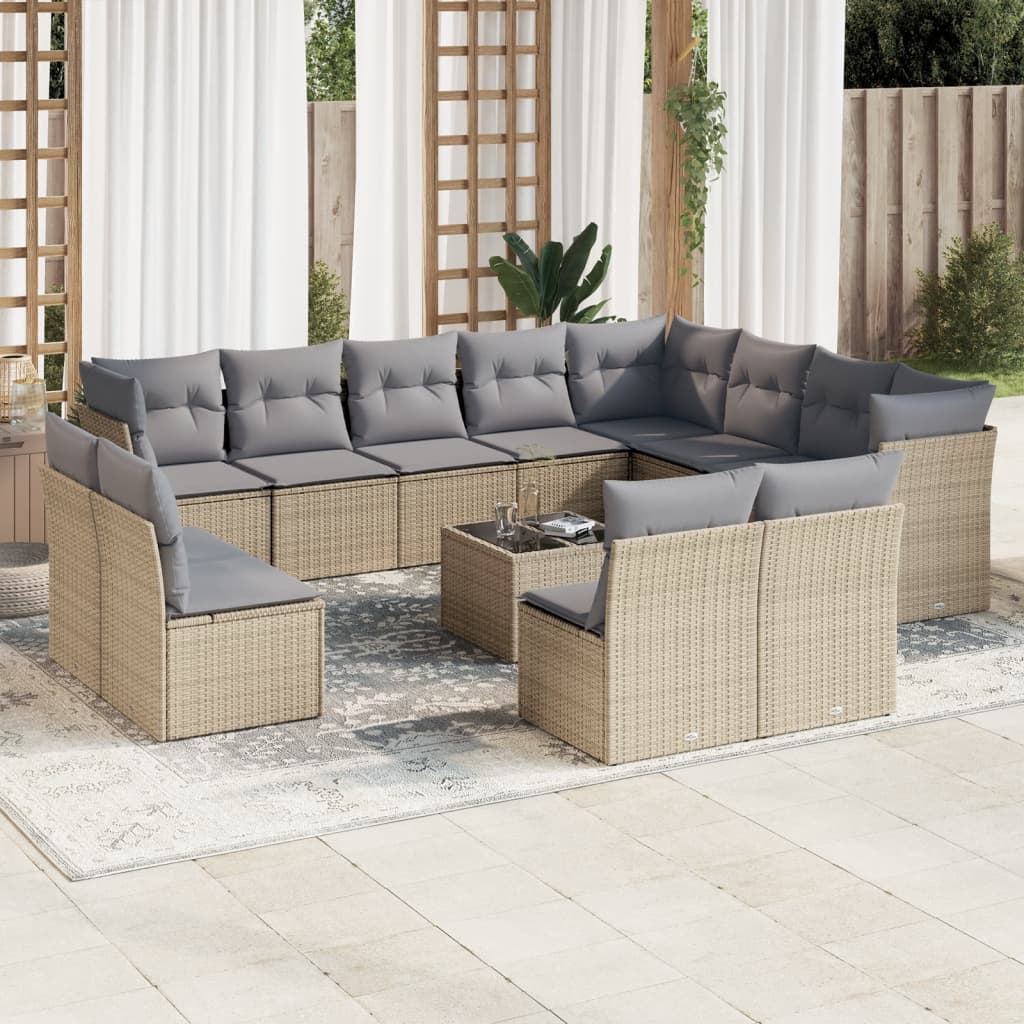 13-delige Loungeset met kussens poly rattan beige