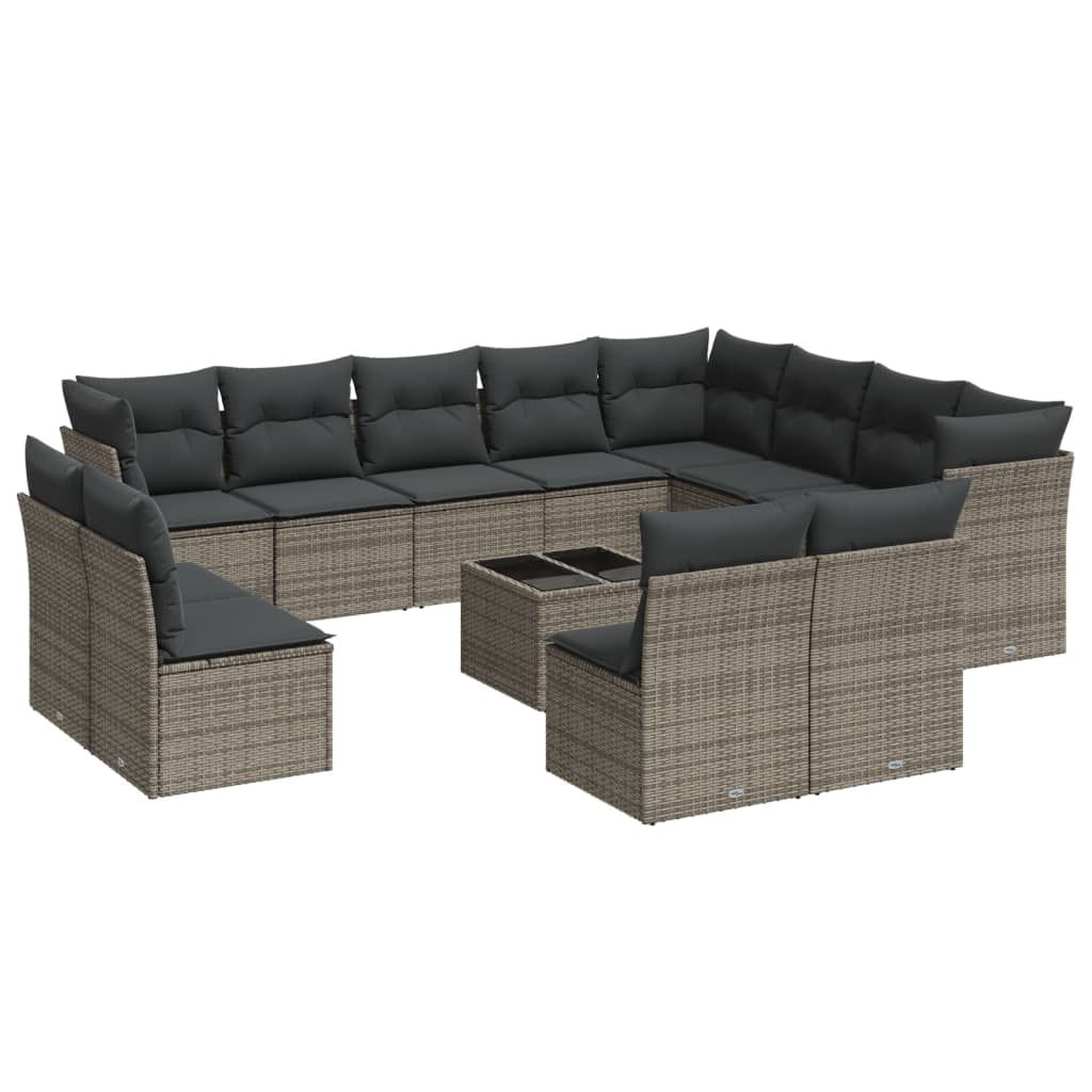 13-delige Loungeset met kussens poly rattan grijs