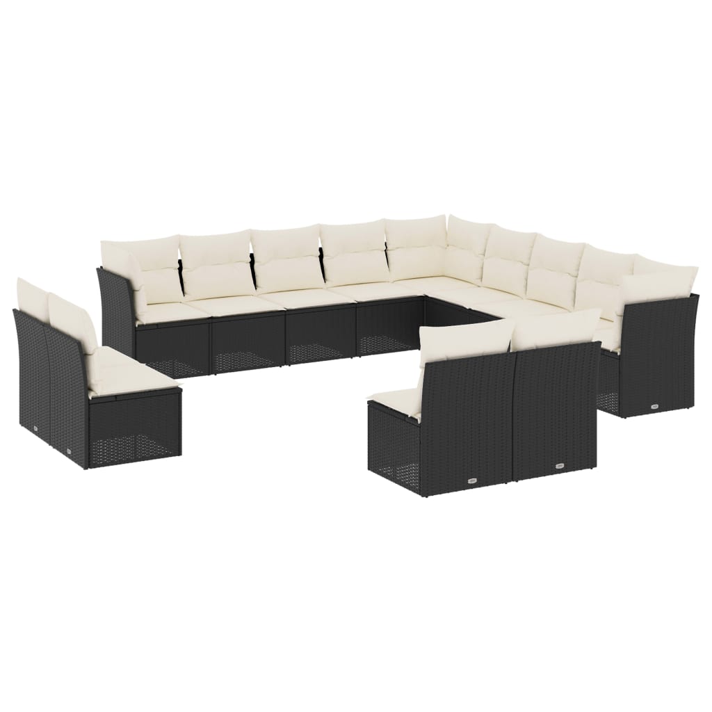 13-delige Loungeset met kussens poly rattan zwart