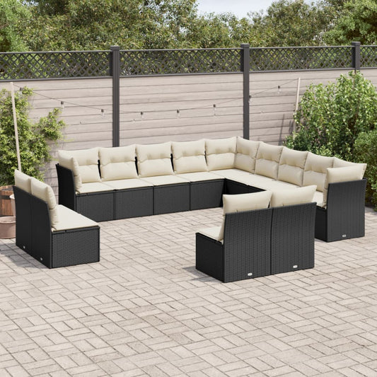 13-delige Loungeset met kussens poly rattan zwart