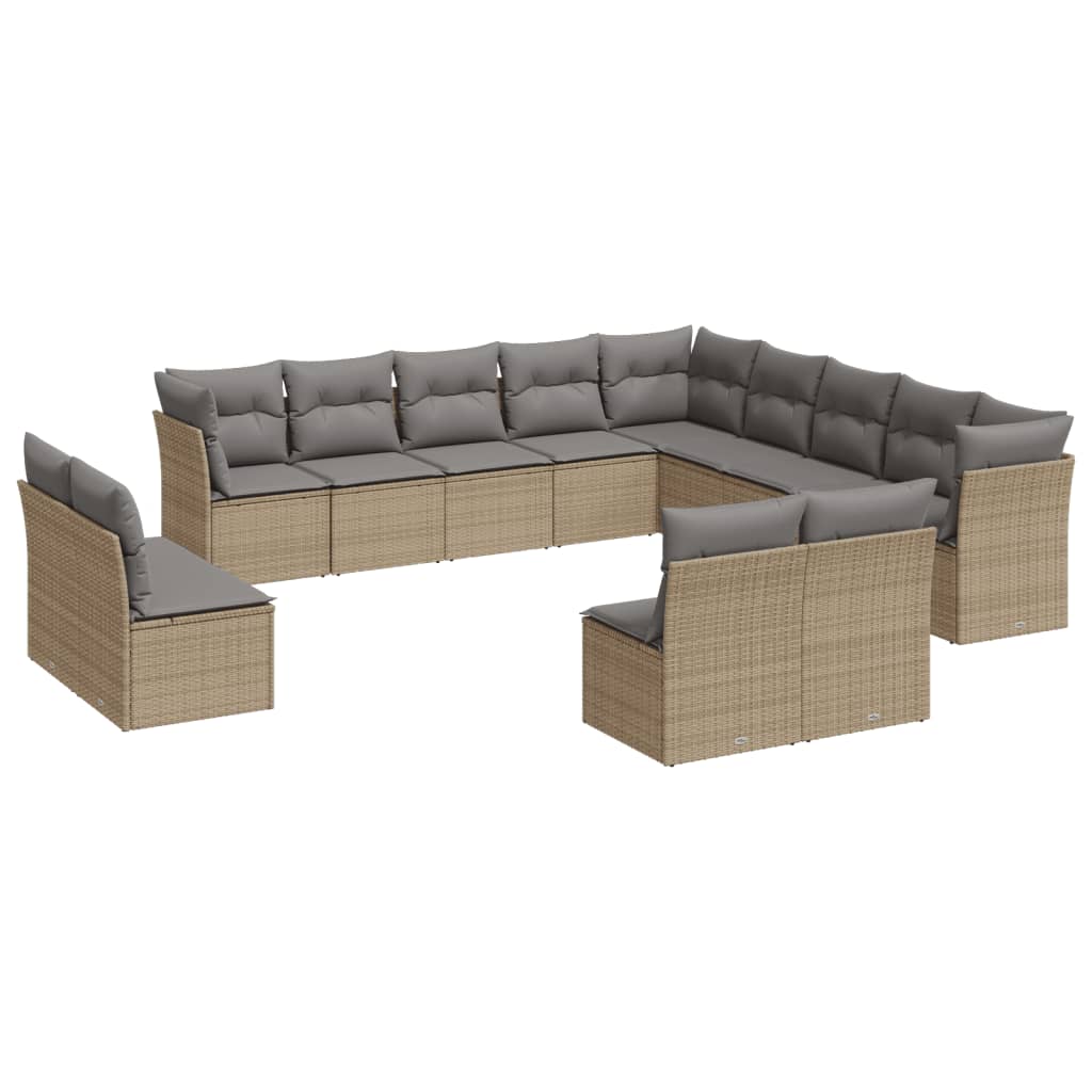 13-delige Loungeset met kussens poly rattan beige