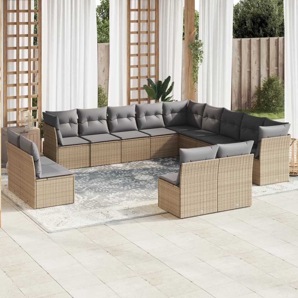 13-delige Loungeset met kussens poly rattan beige