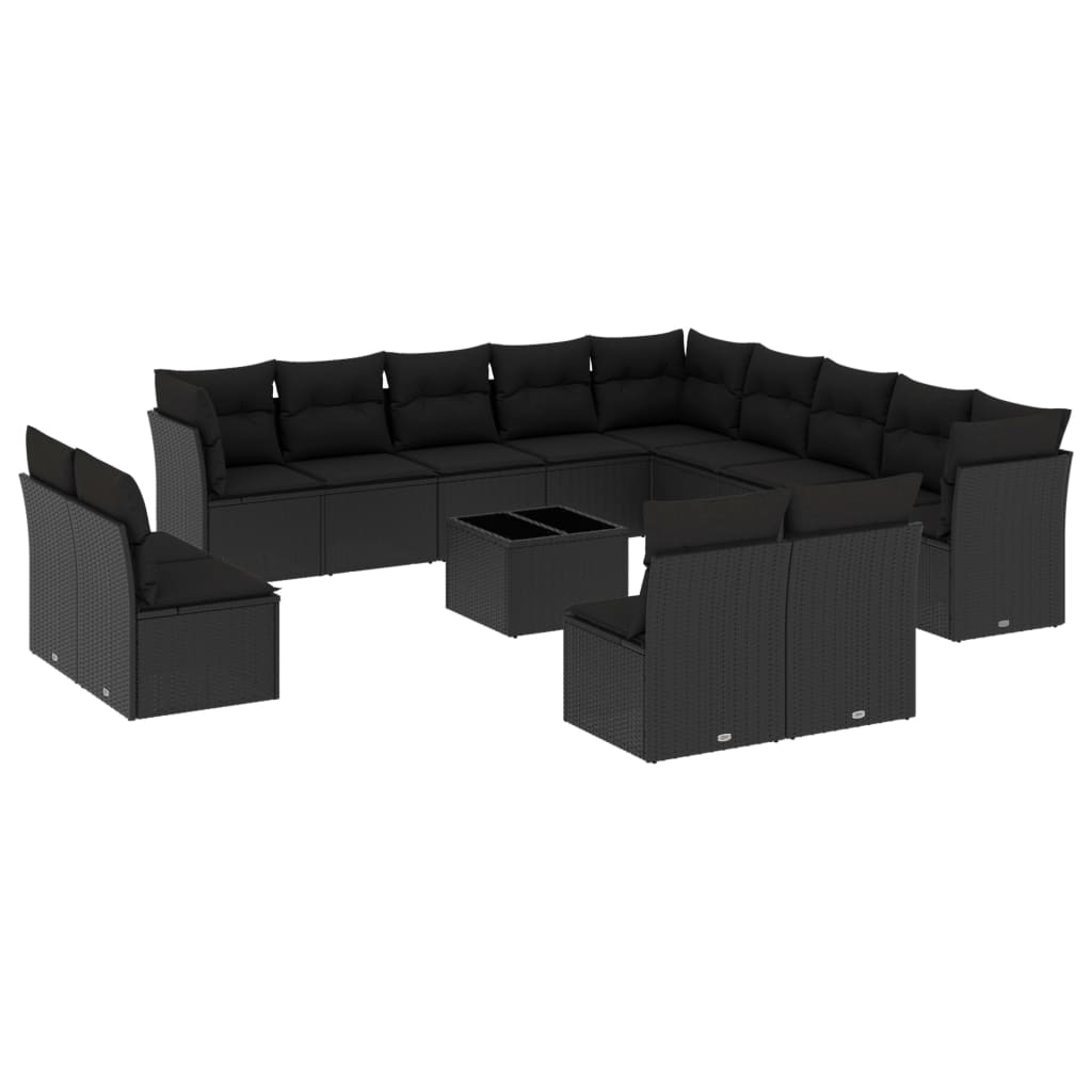 14-delige Loungeset met kussens poly rattan zwart Tuinsets | Creëer jouw Trendy Thuis | Gratis bezorgd & Retour | Trendy.nl