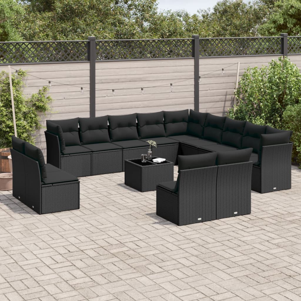 14-delige Loungeset met kussens poly rattan zwart Tuinsets | Creëer jouw Trendy Thuis | Gratis bezorgd & Retour | Trendy.nl