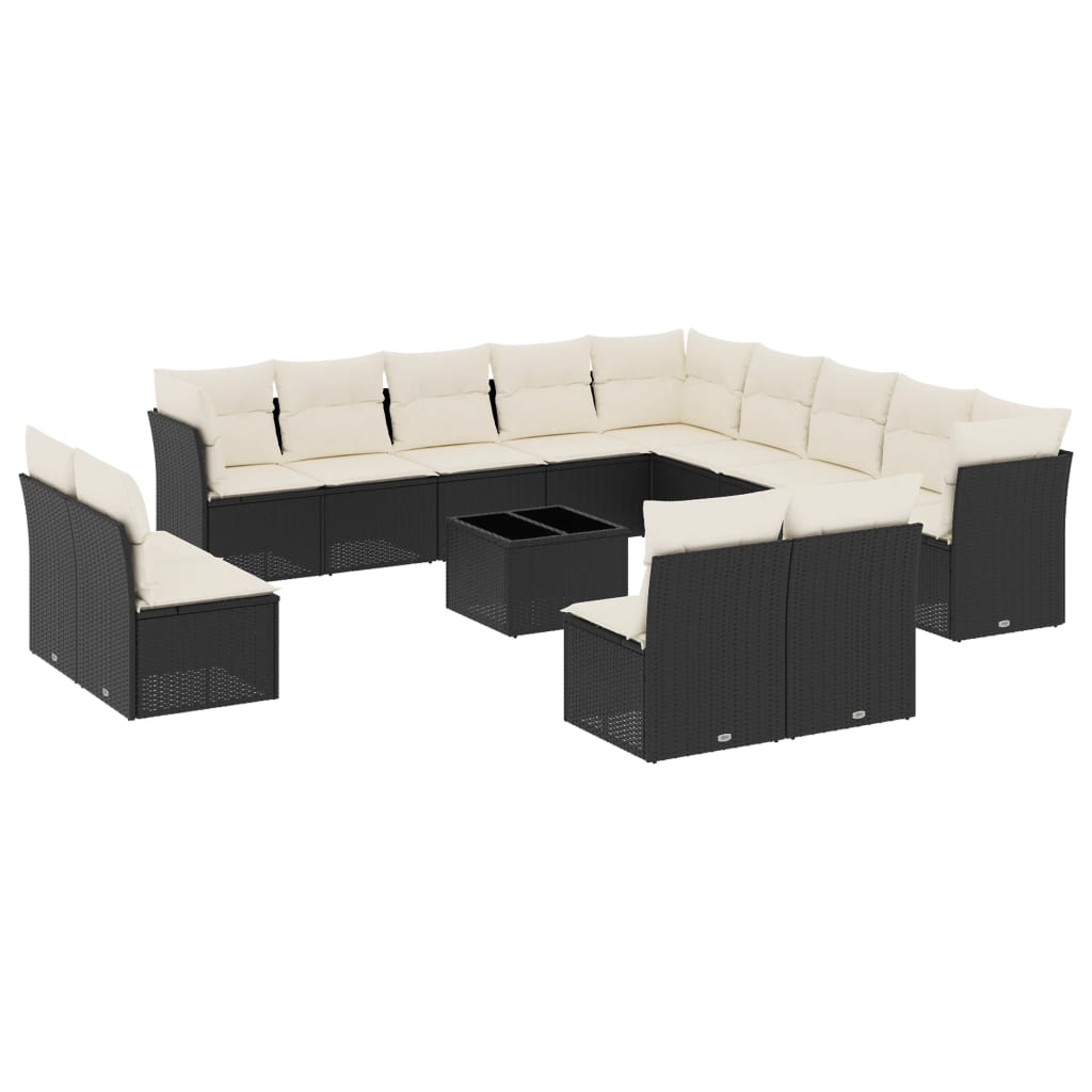 14-delige Loungeset met kussens poly rattan zwart Tuinsets | Creëer jouw Trendy Thuis | Gratis bezorgd & Retour | Trendy.nl