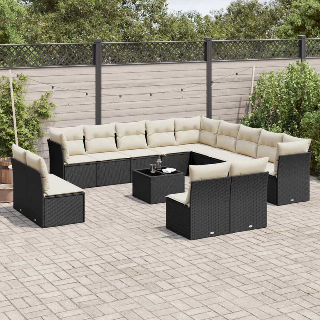 14-delige Loungeset met kussens poly rattan zwart Tuinsets | Creëer jouw Trendy Thuis | Gratis bezorgd & Retour | Trendy.nl