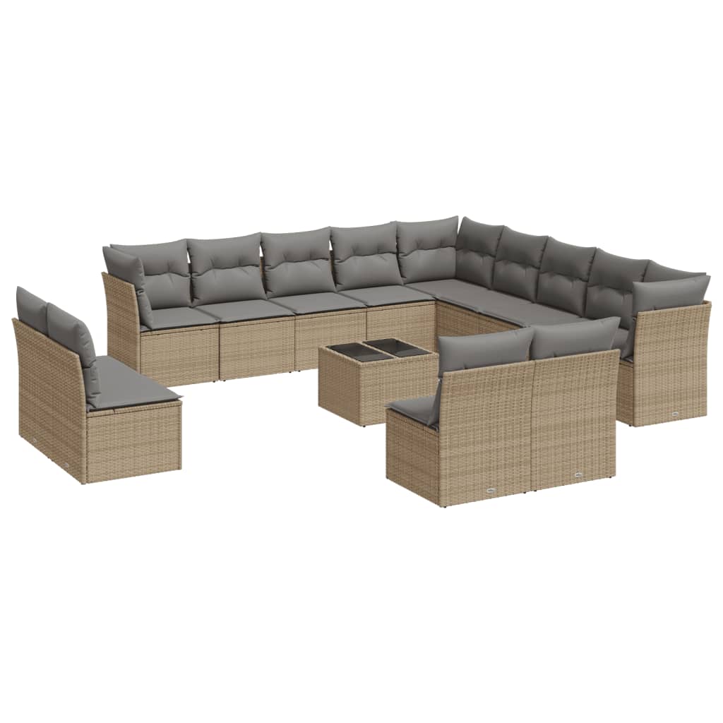 14-delige Loungeset met kussens poly rattan beige