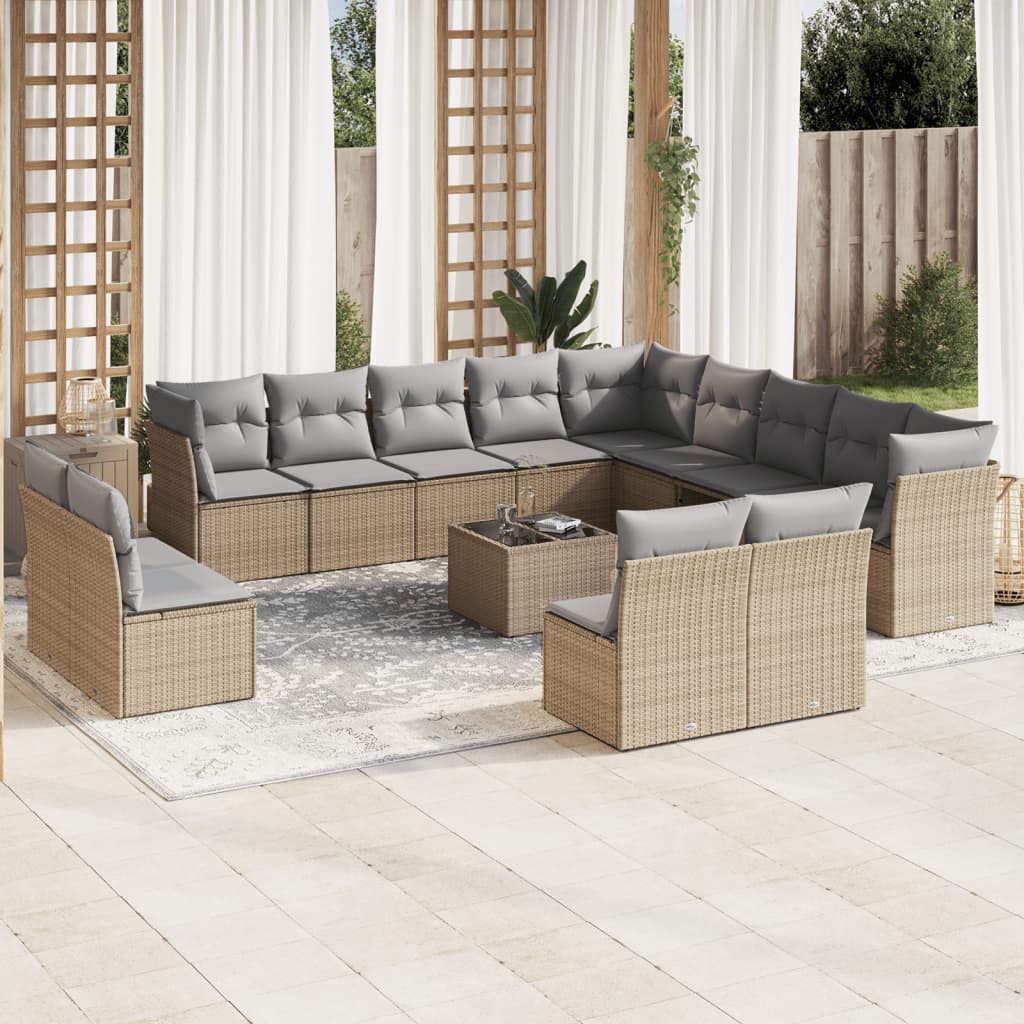 14-delige Loungeset met kussens poly rattan beige