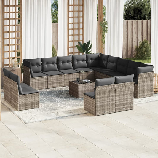 14-delige Loungeset met kussens poly rattan lichtgrijs Tuinsets | Creëer jouw Trendy Thuis | Gratis bezorgd & Retour | Trendy.nl