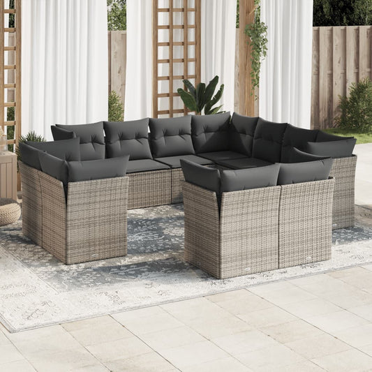 11-delige Loungeset met kussens poly rattan grijs